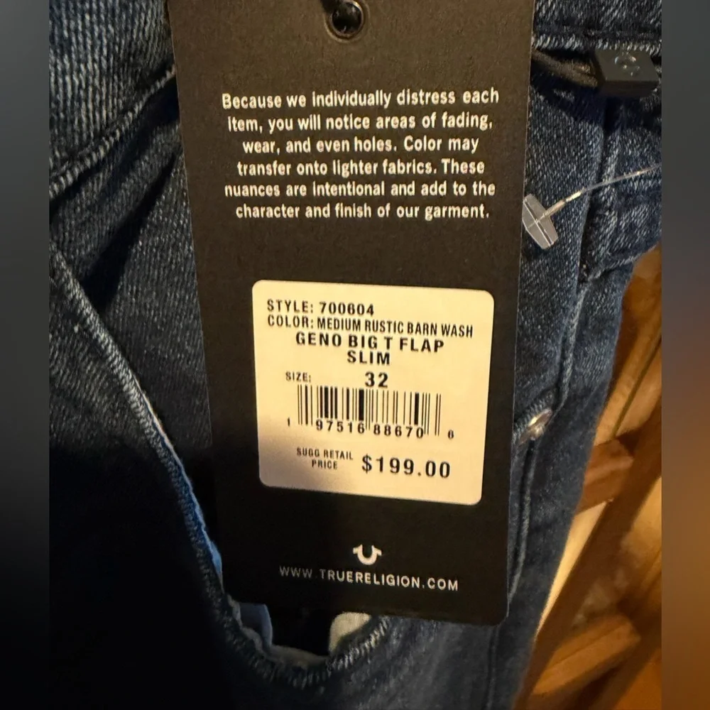 True Religion Geno Relaxed Slim Jeans - Big Tab Flap NWT 32x32